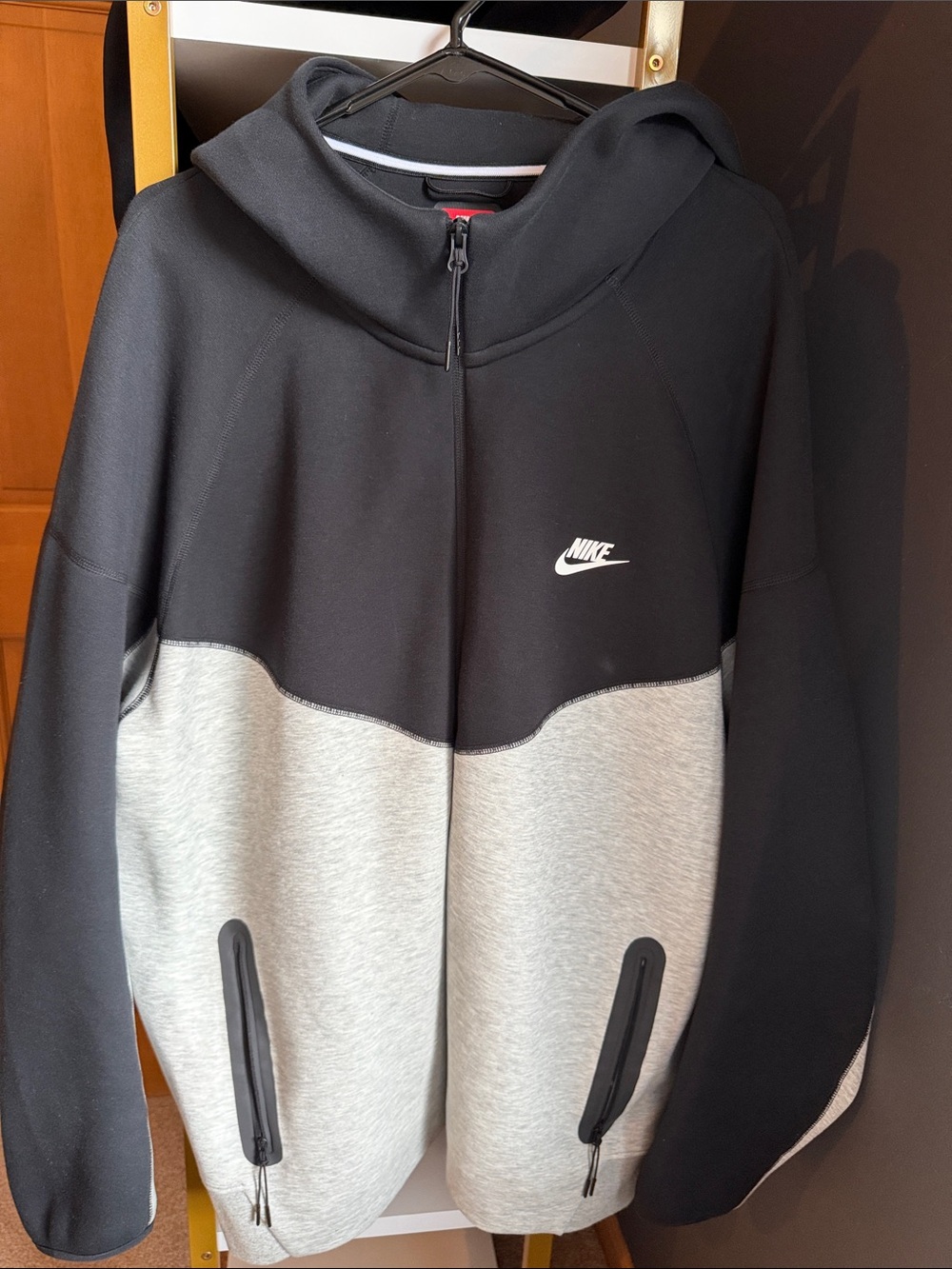 Nike Black and Light Gray Colorblock Full-Zip Hoodie